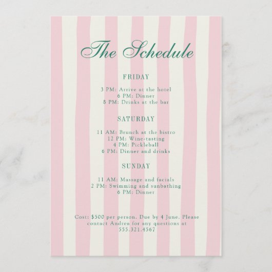 Rosa und grüne Bachelorette - Wochenendreise Programm (Vorderseite)