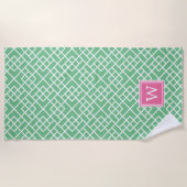 Rosa und grüne Bambus-Gittermuster-Monogramm Strandtuch (Vorderseite)