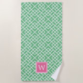 Rosa und grüne Bambus-Gittermuster-Monogramm Strandtuch (Vorderseite)