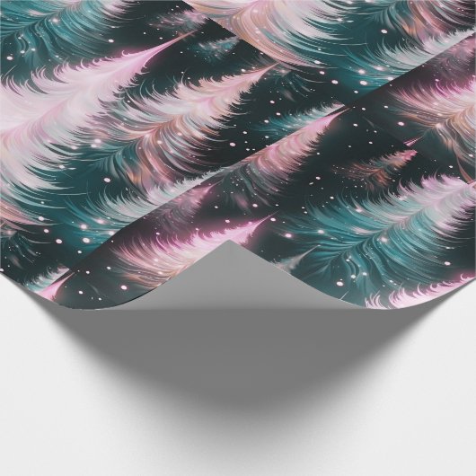 Rosa und grüne Bäume Moderne Weihnachten Geschenkpapier (Ecke)
