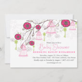 Rosa und grüne Birdcage Kinderdusche Einladung (Vorderseite)