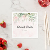 Rosa und grüne Blätter Chic Wedding Serviette (Beispiel)