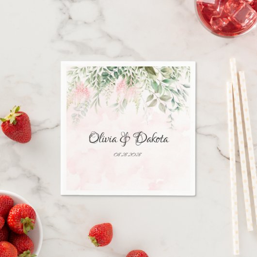 Rosa und grüne Blätter Chic Wedding Serviette (Beispiel)