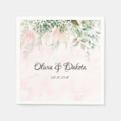 Rosa und grüne Blätter Chic Wedding Serviette (Vorderseite)