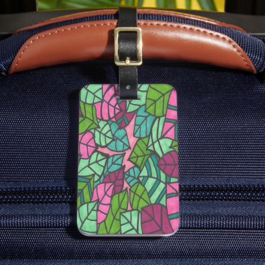 Rosa und grüne Blätter drucken Gepäckanhänger (Vorderseite Insitu 2)