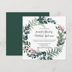 Rosa und grüne Blätter Stems Ferns Wreath Einladung