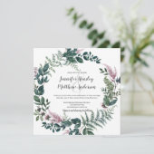Rosa und grüne Blätter Stems Ferns Wreath | Einladung (Stehend Vorderseite)