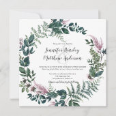Rosa und grüne Blätter Stems Ferns Wreath | Einladung (Vorderseite)