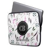 Rosa und grüne Blätter und Obst Monogramm und Name Laptopschutzhülle (Vorderseite Links)