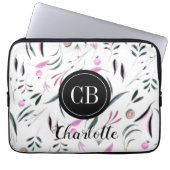 Rosa und grüne Blätter und Obst Monogramm und Name Laptopschutzhülle (Vorderseite)