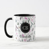 Rosa und grüne Blätter und Obst Monogramm und Name Tasse (Links)