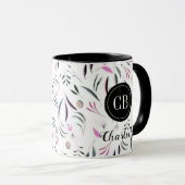 Rosa und grüne Blätter und Obst Monogramm und Name Tasse (VorderseiteRechts)