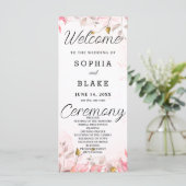 Rosa und grüne Blätter Weißes Hochzeitsprogramm (Stehend Vorderseite)