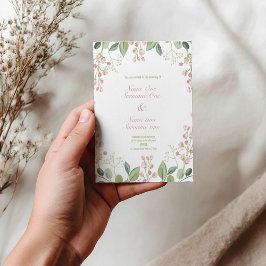 Rosa und grüne Blume Einladungspostkarte