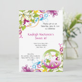 Rosa und grüne Blume Friedenszeichen Schweden 16 Einladung (Stehend Vorderseite)