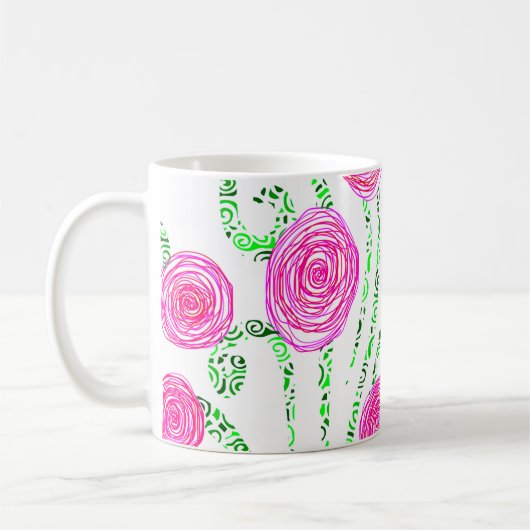 Rosa und grüne Blume Kaffeetasse (Links)