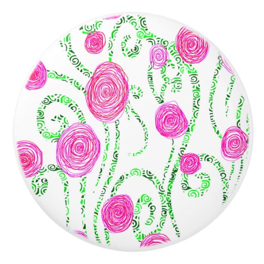 Rosa und grüne Blume Keramikknauf (Vorderseite)