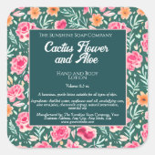 Rosa und grüne Blume Kosmetik Flaschenetikett Quadratischer Aufkleber (Vorderseite)