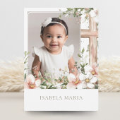 Rosa und grüne Blume Taufe Foto Dankeskarte