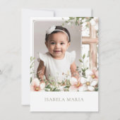 Rosa und grüne Blume Taufe Foto Dankeskarte (Rückseite)