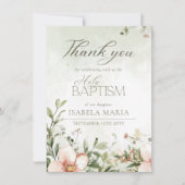 Rosa und grüne Blume Taufe Foto Dankeskarte (Vorderseite)