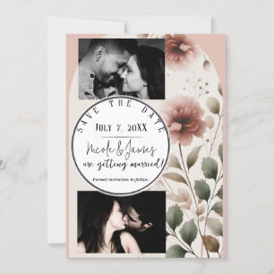 Rosa und grüne Blumen - Save The Date 'Wüstenrose' Einladung