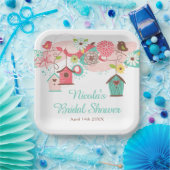 Rosa und grüne Blumen-Vogelkäfige Brautdusche Pappteller (Party)