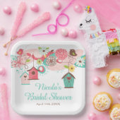 Rosa und grüne Blumen-Vogelkäfige Brautdusche Pappteller (Party)