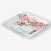 Rosa und grüne Blumen-Vogelkäfige Brautdusche Pappteller (Gewinkelt)