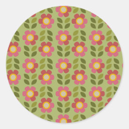 Rosa und grüne Blumenaufkleber Runder Aufkleber