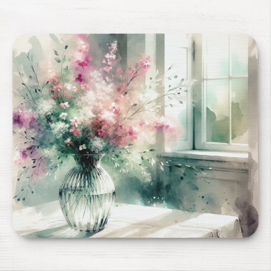 Rosa und grüne BlumenBouquet Mousepad (Vorne)