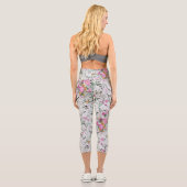 Rosa und grüne Blumengestalt Capri Leggings (Rückseite)