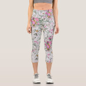 Rosa und grüne Blumengestalt Capri Leggings (Vorderseite)