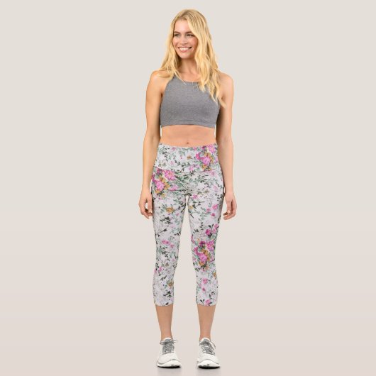 Rosa und grüne Blumengestalt Capri Leggings (Vorderseite)