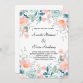 Rosa und grüne Blumengrenze Elegante Hochzeit Einladung (Vorne/Hinten)