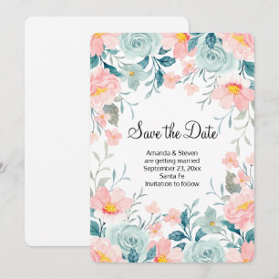 Rosa und grüne Blumengrenze Elegante Hochzeit Save The Date