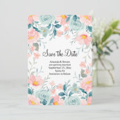 Rosa und grüne Blumengrenze Elegante Hochzeit Save The Date (Stehend Vorderseite)