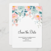 Rosa und grüne Blumengrenze Elegante Hochzeit Save The Date (Vorne/Hinten)