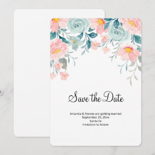 Rosa und grüne Blumengrenze Elegante Hochzeit Save The Date