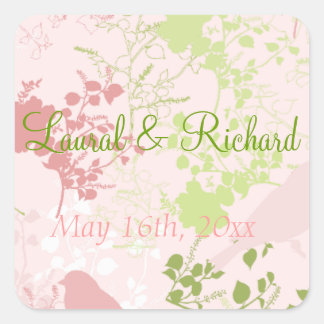 Rosa und grüne Blumenkleber Quadratischer Aufkleber