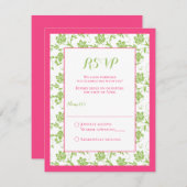 Rosa und grüne Blumenkorbkarte RSVP Karte (Vorne/Hinten)