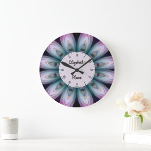 Rosa und grüne Blumenmandala  Große Wanduhr