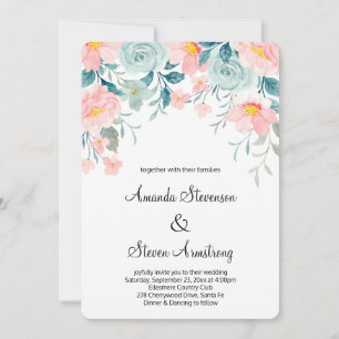 Rosa und grüne Blumenrand Elegante Hochzeit Einladung
