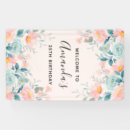 Rosa und grüne Blumenrinde Geburtstag Banner