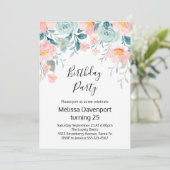 Rosa und grüne Blumenrinde Geburtstag Einladung (Stehend Vorderseite)