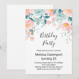 Rosa und grüne Blumenrinde Geburtstag Einladung