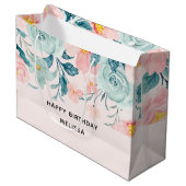 Rosa und grüne Blumenrinde Geburtstag Große Geschenktüte (Vorderseite Schrägansicht)