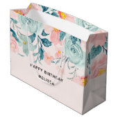 Rosa und grüne Blumenrinde Geburtstag Große Geschenktüte (Rückseite Schrägansicht)
