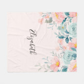 Rosa und grüne Blumenrinnen Fleecedecke (Vorderseite (Horizontal))