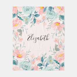 Rosa und grüne Blumenrinnen Fleecedecke